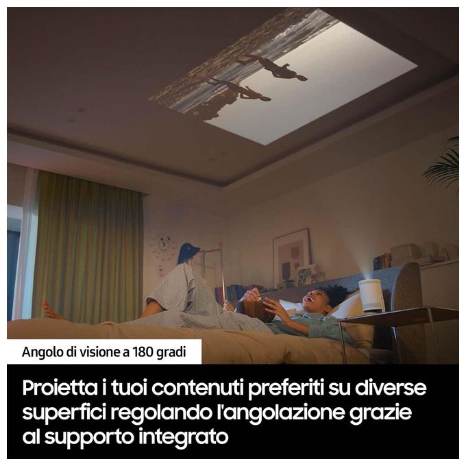 Samsung LFF3C The Freestyle 2nd Gen Proiettore Portatile Full HD 300 Lumen Wi-Fi Bluetooth 5.2 Smart TV HDR10+ Auto Focus Auto Leveling colore Bianco