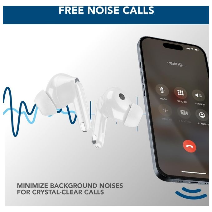 Cellularline BTECLIPSETWSW ECLIPSE Auricolari True Wireless Stereo con Cancellazione Attiva del Rumore e Noise-Free Calls colore Bianco