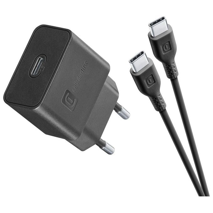 Cellularline Charger KIT_ Caricatore Usb Type-C 15W e cavo Usb Type-C 1mt Nero