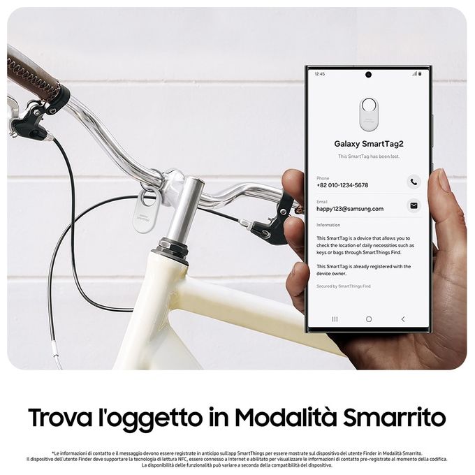 Samsung EI-T5600BBEGEU Galaxy SmartTag2 Localizzatore Bluetooth IP67 Modalita' Smarrito autonomia 500 giorni colore Nero