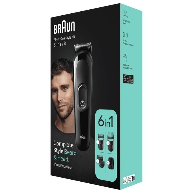 Braun MGK3410 Series 3 Regolabarba All-in-One 6 in 1 Styling Kit autonomia 50 min colore Nero