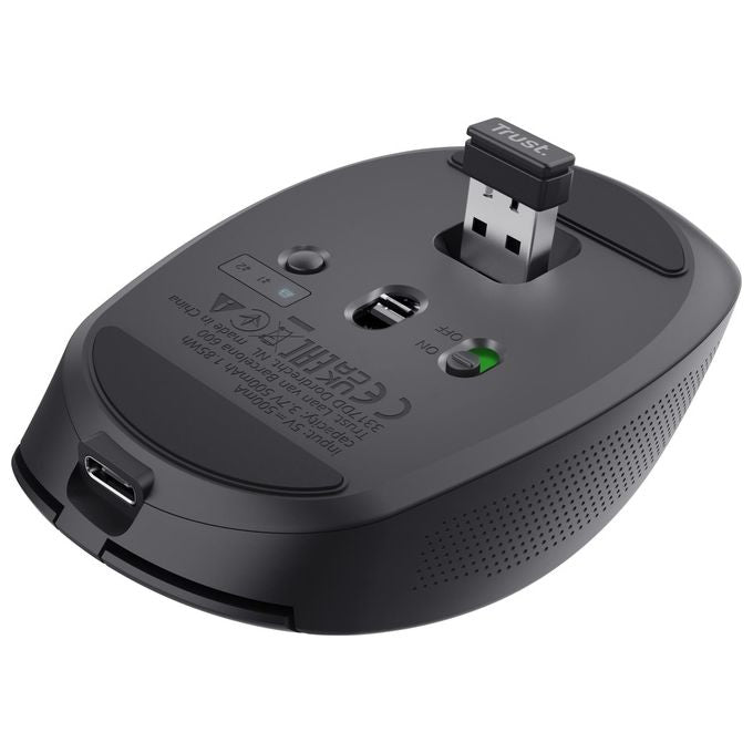 Trust 24819 Ozaa Mouse Wireless Bluetooth Ottico 3200 DPI 6 Pulsanti Silenziosi Multiconnessione Ricaricabile colore Nero