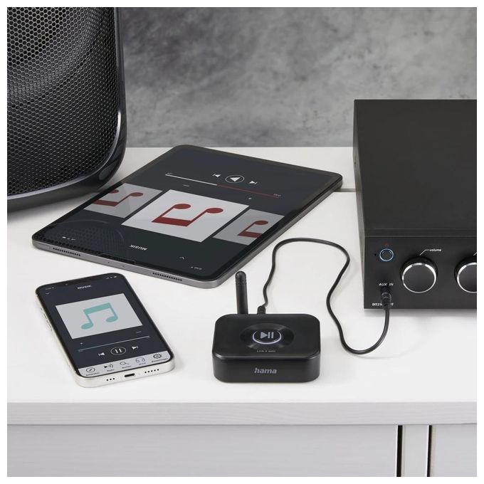 Hama 00205321 Link.it Solo RX Ricevitore Audio Bluetooth 5.3 Jack 3.5 mm Slot MicroSD 64 GB 2 Dispositivi Portata 50 m colore Nero