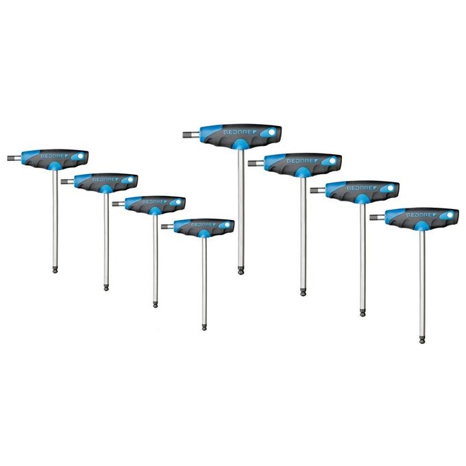 Gedore 3037371 DT 2142-008 Set chiavi a brugola piegate 8 pezzi in acciaio al vanadio 61CrSiV5 cromatizzato con impugnatura ergonomica 2C e punta sferica colore Nero