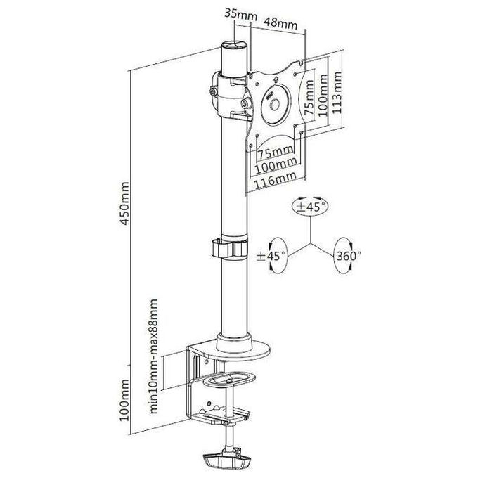Nilox Supporto da Tavolo ad Altezza Regolabile Vesa 75 100 con Morsetto