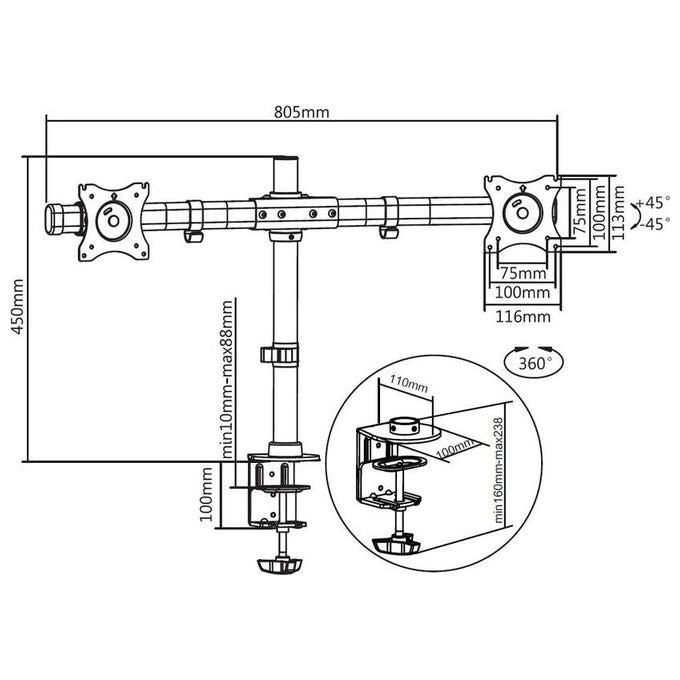 Nilox MB3309 Supporto da Tavolo 2x1 con Morsetto