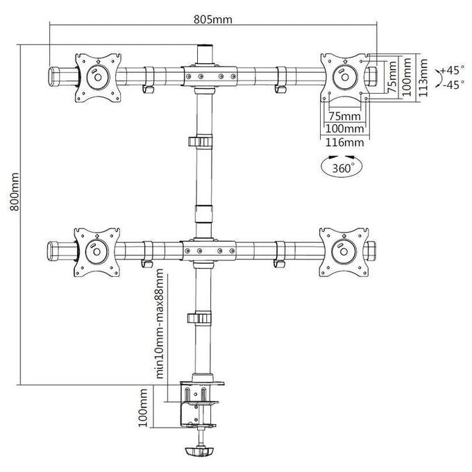 Nilox MB3316 Supporto da Tavolo 2x2 con Morsetto