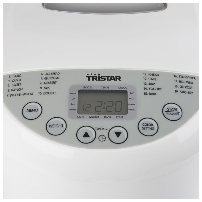 Tristar BM-4586 Macchina per il Pane 550W 1 Kg 19 Programmi Timer 15h Senza Glutine colore Bianco