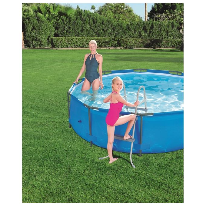Bestway 58430 Flowclear Scaletta di Sicurezza per Piscina 84 cm 2x2 Gradini Metallo Antiruggine colore Grigio