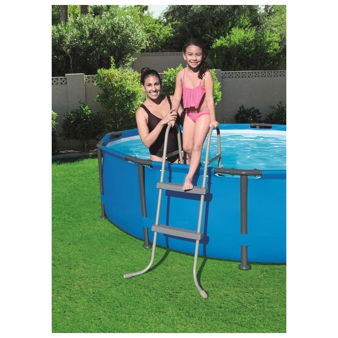 Bestway 58430 Flowclear Scaletta di Sicurezza per Piscina 84 cm 2x2 Gradini Metallo Antiruggine colore Grigio