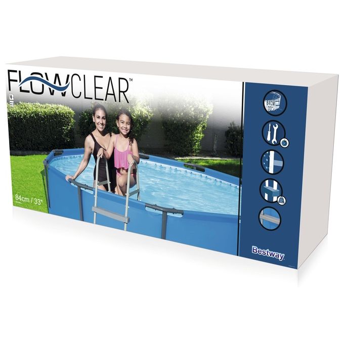 Bestway 58430 Flowclear Scaletta di Sicurezza per Piscina 84 cm 2x2 Gradini Metallo Antiruggine colore Grigio