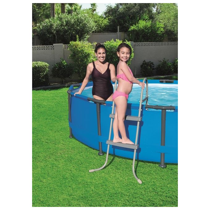 Bestway 58430 Flowclear Scaletta di Sicurezza per Piscina 84 cm 2x2 Gradini Metallo Antiruggine colore Grigio