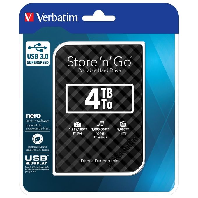 Verbatim 53223 Hard Disk Esterno Usb 3.0 4Tb 2,5'' Nero