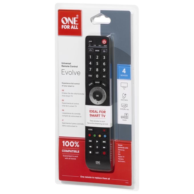 One For All URC7145 Evolve 4 Telecomando Universale 4 Dispositivi Smart TV IR Wireless colore Nero