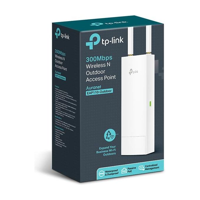 TP-Link, Access Point Wi-Fi Outdoor EAP110, 300Mbps 2.4GHz PoE, Bianco IP65