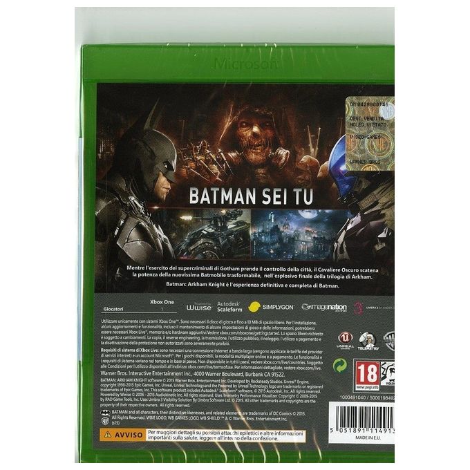Warner bros batman arkham knight videogioco azione avventura xbox one italiano standard dlc