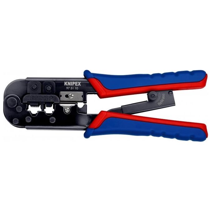 Knipex 97 51 10 Crimpatrice Pinza Connettori Modulari Western RJ-11 RJ-12 RJ-45 190 mm colore Nero Blu Rosso