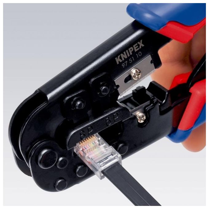 Knipex 97 51 10 Crimpatrice Pinza Connettori Modulari Western RJ-11 RJ-12 RJ-45 190 mm colore Nero Blu Rosso