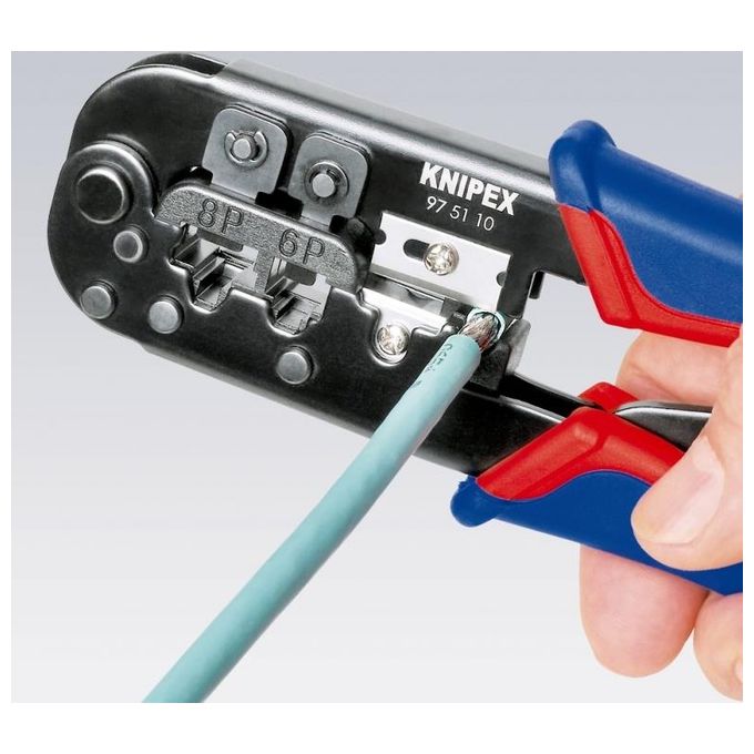 Knipex 97 51 10 Crimpatrice Pinza Connettori Modulari Western RJ-11 RJ-12 RJ-45 190 mm colore Nero Blu Rosso