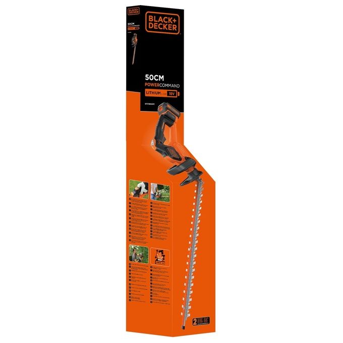 Black+Decker Tagliasiepi Elettrico a Batteria Litio 18v 2,0 ah lama cm 50 Powercommand System