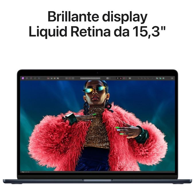 Apple MRYV3T-A MacBook Air 15'' Notebook Chip M3 CPU 8-core GPU 10-core 8 GB RAM 512 GB SSD macOS Sonoma colore Mezzanotte