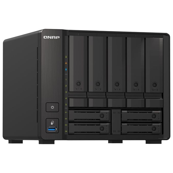 Qnap TS-H973AX-32G NAS Tower 9 Bay AMD Ryzen V1500B 4 Core 32GB DDR4 RAM 10GbE 2.5GbE QuTS hero ZFS colore Nero