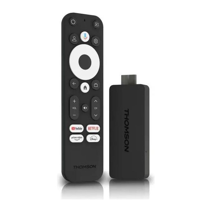 Thomson 140G Streaming Stick Google TV 4K UHD HDR10 2GB RAM 8GB Wi-Fi 5 Chromecast Telecomando Google Assistant colore Nero