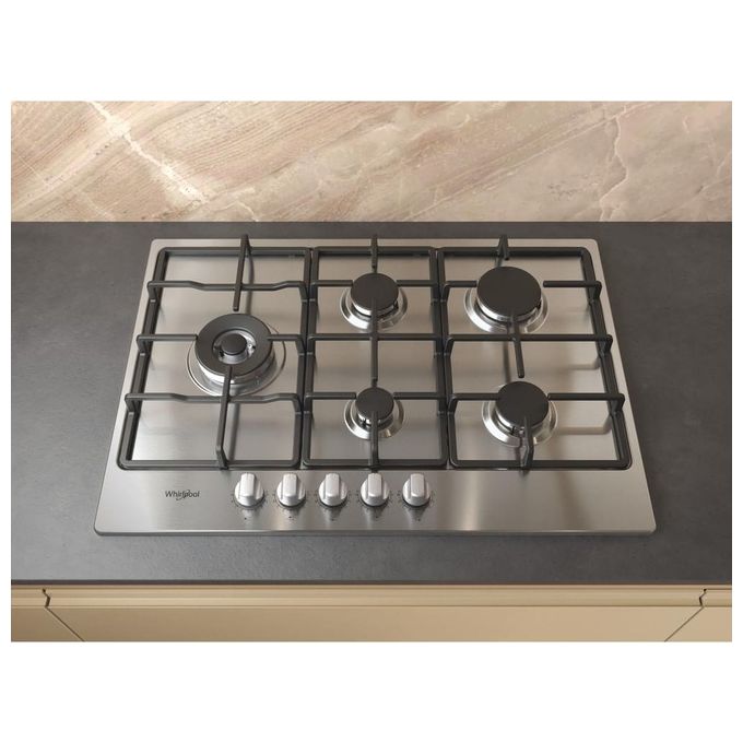 Whirlpool TGML 761 IX R Piano cottura a gas 73 cm 5 fuochi MultiLevel Flame griglie in ghisa colore Inox