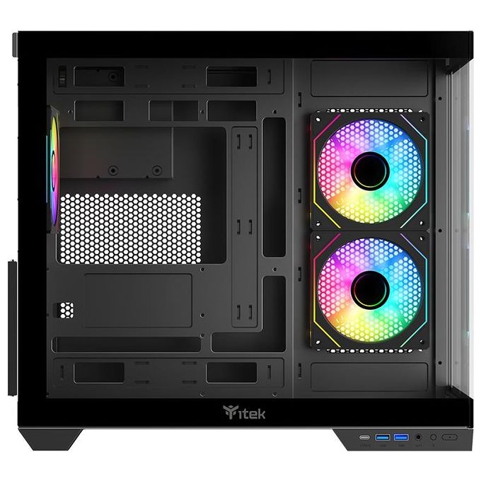 Itek ITGCADCDSB DARK CAVE DS Case Tower Gaming ATX micro ATX Mini ITX 3x120mm ARGB Vetro Temperato USB Type C colore Nero