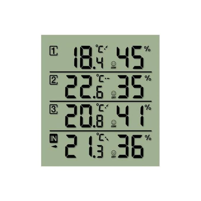 Bresser Temeo Hygro Quadro Termometro e Igrometro per 4 Punti di Misura Nero 10,4x2,5x12cm