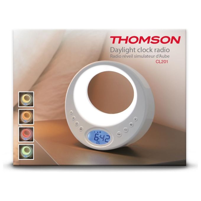 Thomson CL201 Radiosveglia Digitale FM Display LCD Doppio Allarme Suoni della Natura Ingresso AUX colore Bianco