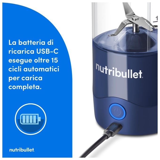 NutriBullet NBP003NBL Frullatore per Sportivi Portatile Cordless USB-C 0.475 L Tritaghiaccio colore Blu Navy