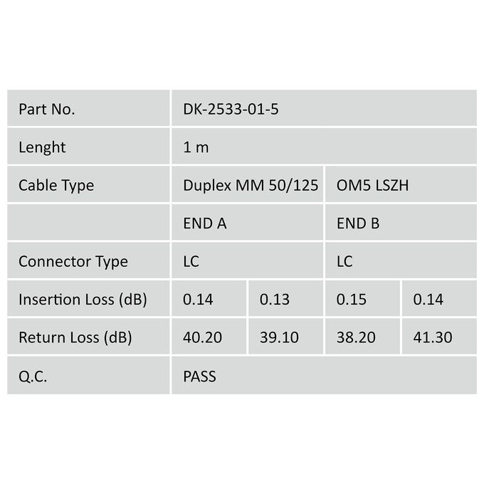 Digitus Cavo in Fibra Ottica LC a LC Multimode Duplex 50-125 1mt Om5