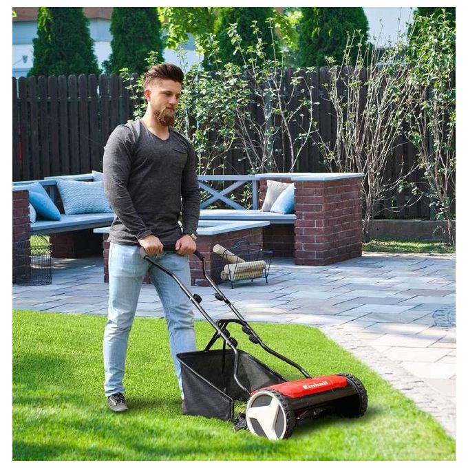 Einhell 3414161 GE-HM 38 S-F Tagliaerba a Spinta con 5 Coltelli Regolazione Altezza 4 Livelli 38 cm Capacita' 26 L colore Rosso Nero