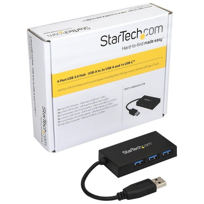 StarTech.com HB30A3A1CFB Hub USB 3.2 Gen 1 a 4 Porte con 1 USB-C e 3 USB-A 5000 Mbit-s Alimentato da Bus USB colore Nero