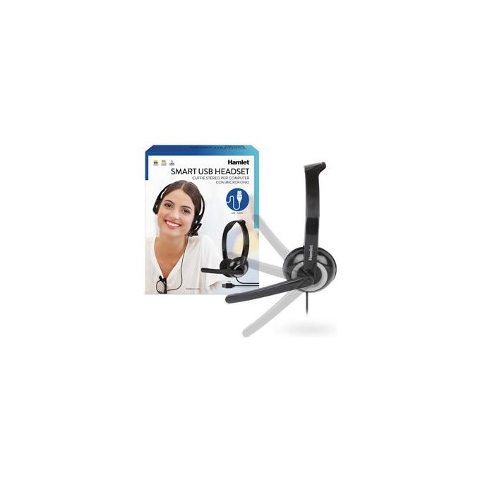 Hamlet Smart Headset Cuffia USB per Computer con Microfono Regolabile Nero