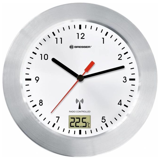 Bresser Optics Mytime bath rc Quartz wall Clock Cerchio Argento, Bianco