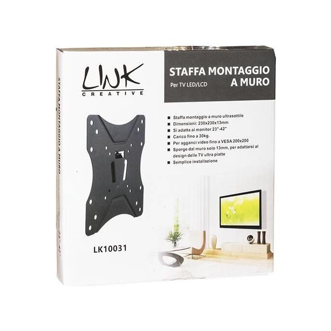 Link LK10031 Staffa a Muro Fissa Ultrasottile per Tv 23-42'' Fino a vVsa 200x200mm Nero