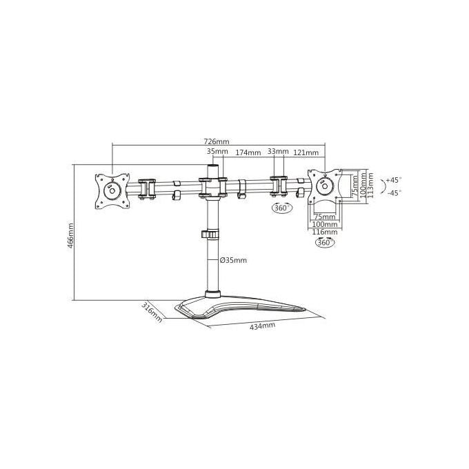 Link LKBR08 Braccio Supporto da Tavolo con Base per 2 Monitor 13-27'' Fino a 8Kg a 3 Snodi
