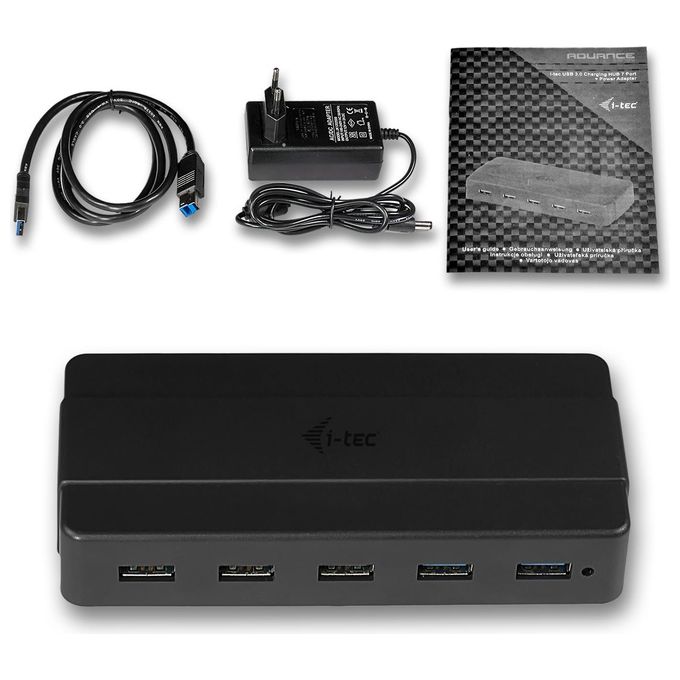I-tec U3HUB742 Hub di Ricarica USB 3.2 Gen 1 7 Porte di cui 2 con Ricarica Rapida BC 1.2 Alimentatore Incluso Cavo 90 cm colore Nero