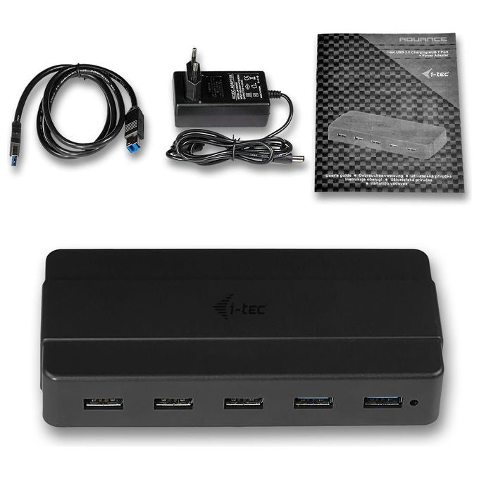 I-tec U3HUB742 Hub di Ricarica USB 3.2 Gen 1 7 Porte di cui 2 con Ricarica Rapida BC 1.2 Alimentatore Incluso Cavo 90 cm colore Nero