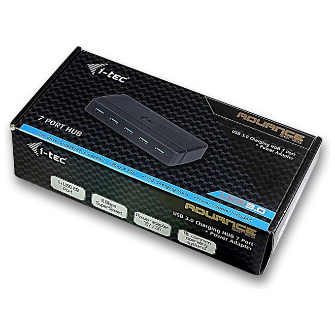 I-tec U3HUB742 Hub di Ricarica USB 3.2 Gen 1 7 Porte di cui 2 con Ricarica Rapida BC 1.2 Alimentatore Incluso Cavo 90 cm colore Nero