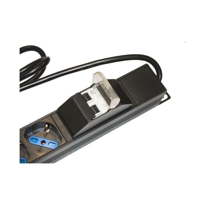 Link Accessori LK100503 Multipresa Barra di Alimentazione Rack 19'' 6 Prese Universali Schuko Magnetotermica Cavo 3m 16A colore Nero Blu Bianco