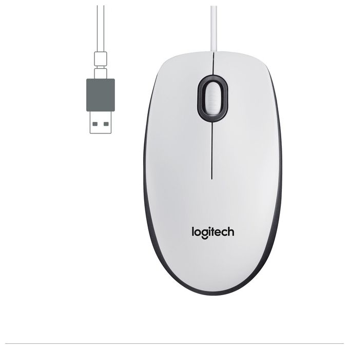 Logitech M100 Mouse Ambidestro USB tipo A Ottico 1000 DPI Bianco