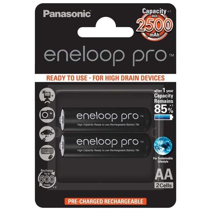 Panasonic Eneloop 2 Batterie Ricaricabili Pro Mignon AA 2500mAh