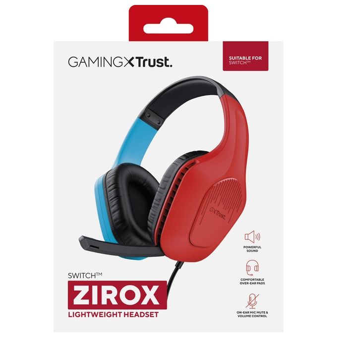 Trust GXT 416S Zirox Auricolare Cablato a Padiglione da Gaming Nero-Ciano-Rosso