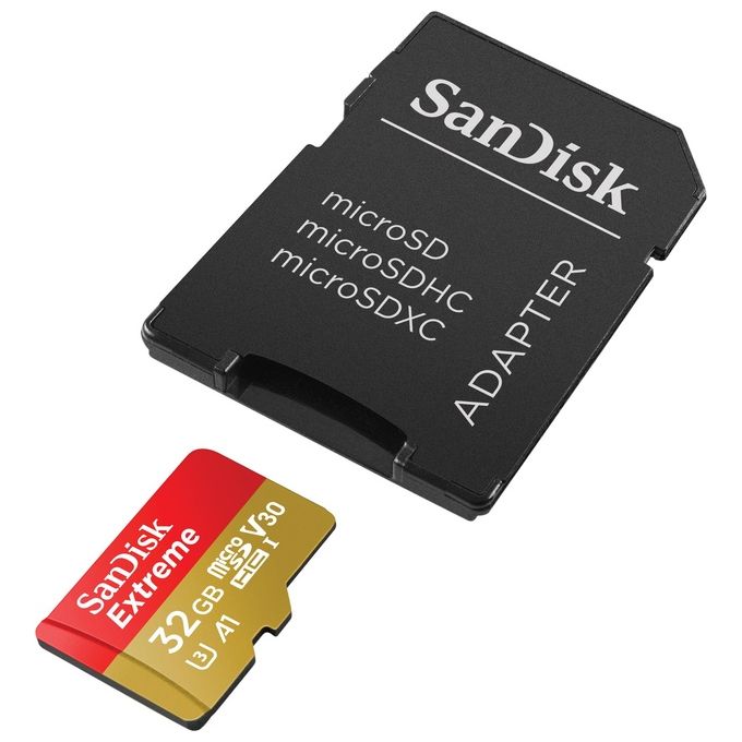 SanDisk Extreme 32 GB microSDHC + SD Adapter Up to 100 MB-s, Class 10, UHS-I, U3, V30