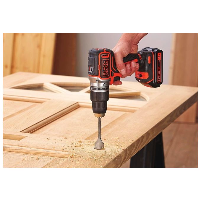Black+Decker Trapano Avvitatore con Doppia Batteria Litio 18v 1,5 ah con Percussione Ultra Compatto