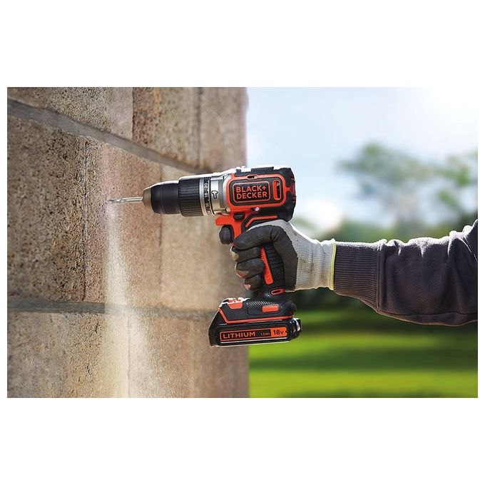 Black+Decker Trapano Avvitatore con Doppia Batteria Litio 18v 1,5 ah con Percussione Ultra Compatto