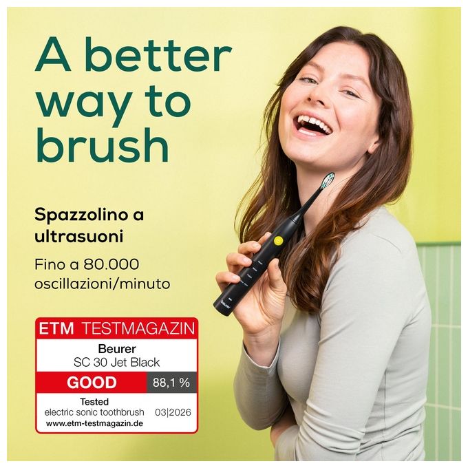 Beurer 10487 SC 30 Spazzolino elettrico sonico 4 modalita' Timer 30 sec autonomia 60 min colore Nero
